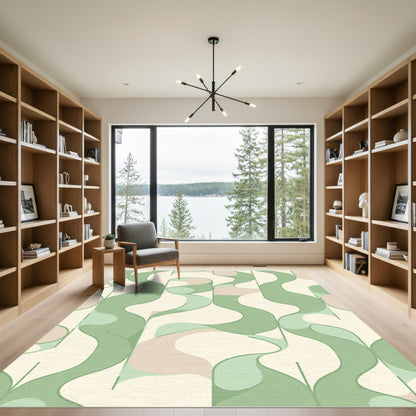 Soft Green Abstract Flowing Shapes Rug