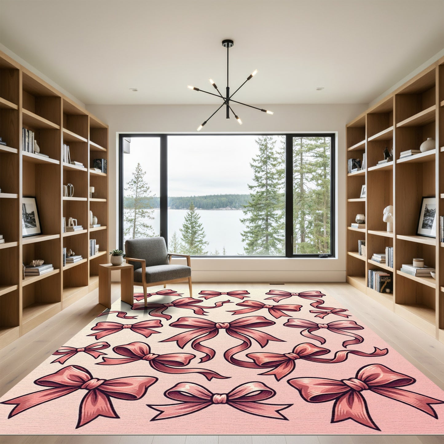 Whimsical Blush Pink Ribbon Bows Rug