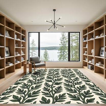 Sage Green Botanical Foliage Vine Rug