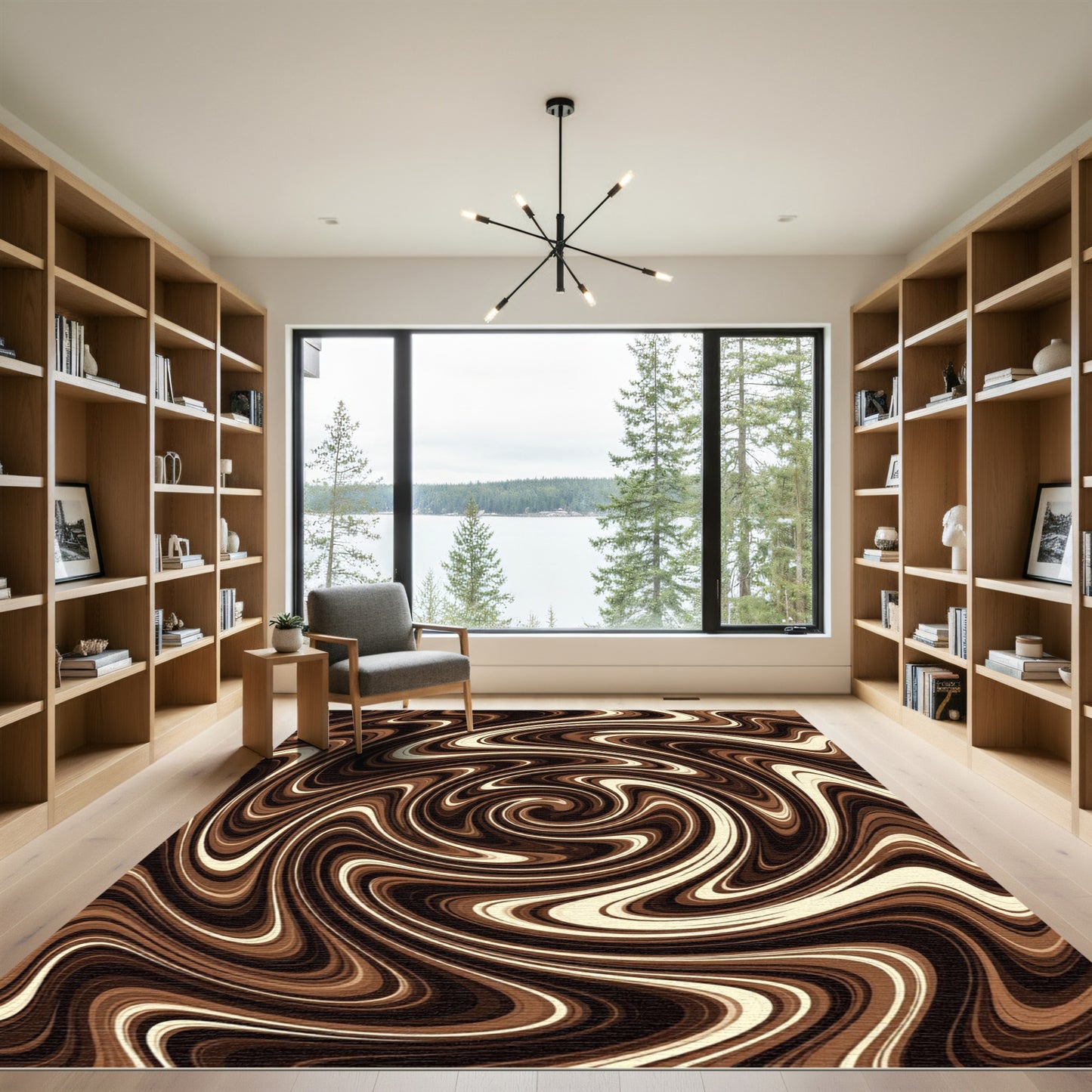 Swirling Brown Cream Marble Vortex Rug
