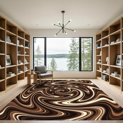 Swirling Brown Cream Marble Vortex Rug