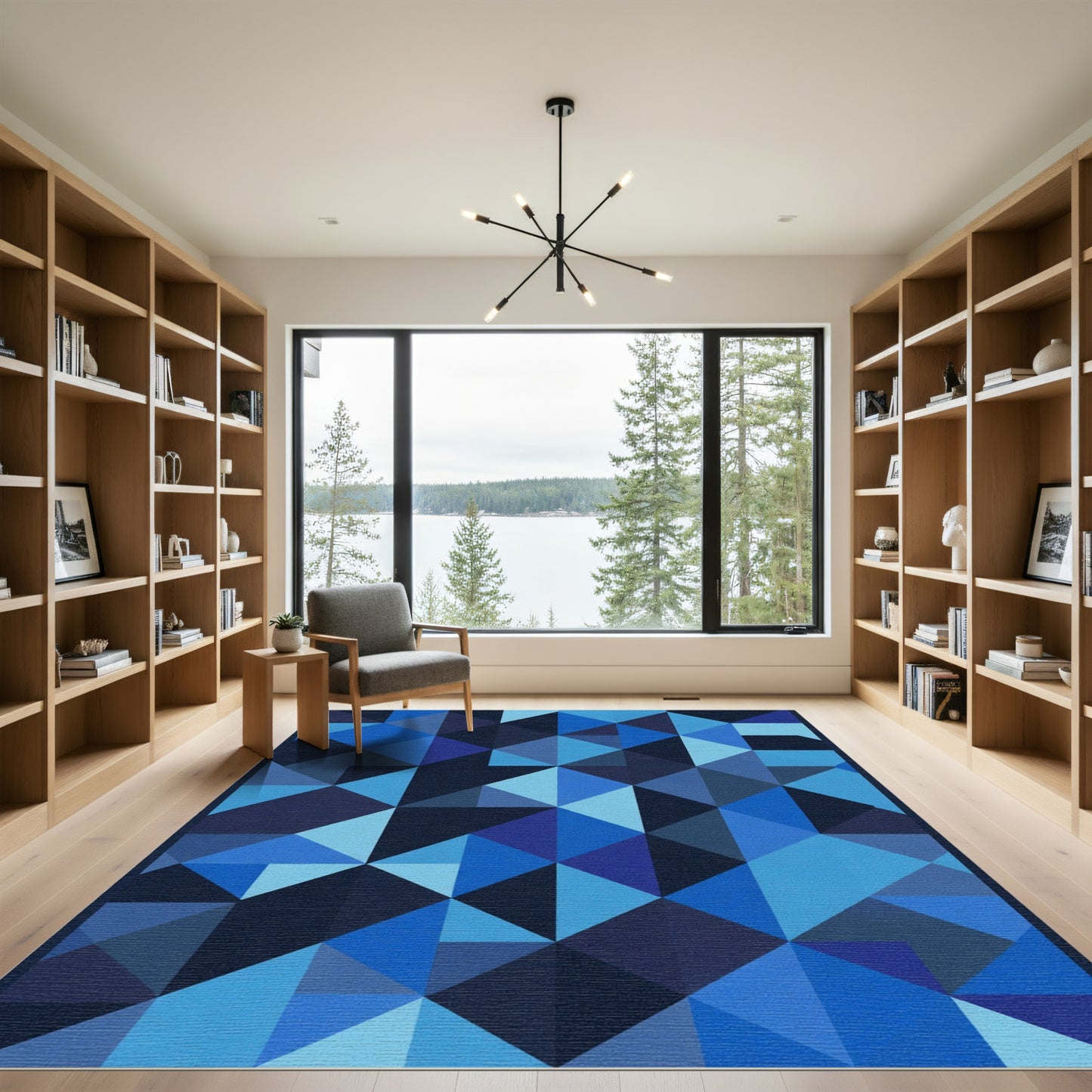 Geometric Blue Triangle Mosaic Rug