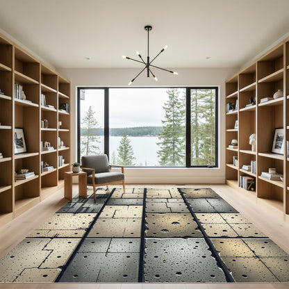 Industrial Concrete Panel Textured Grid Rug