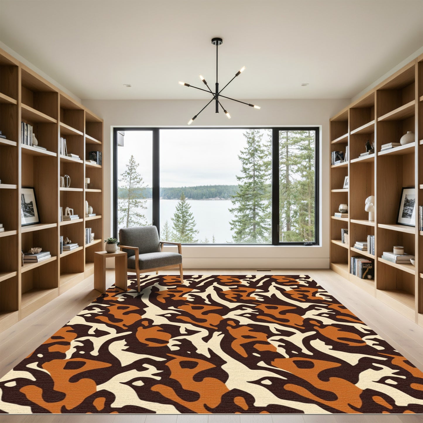 Brown Orange Cream Abstract Swirl Rug