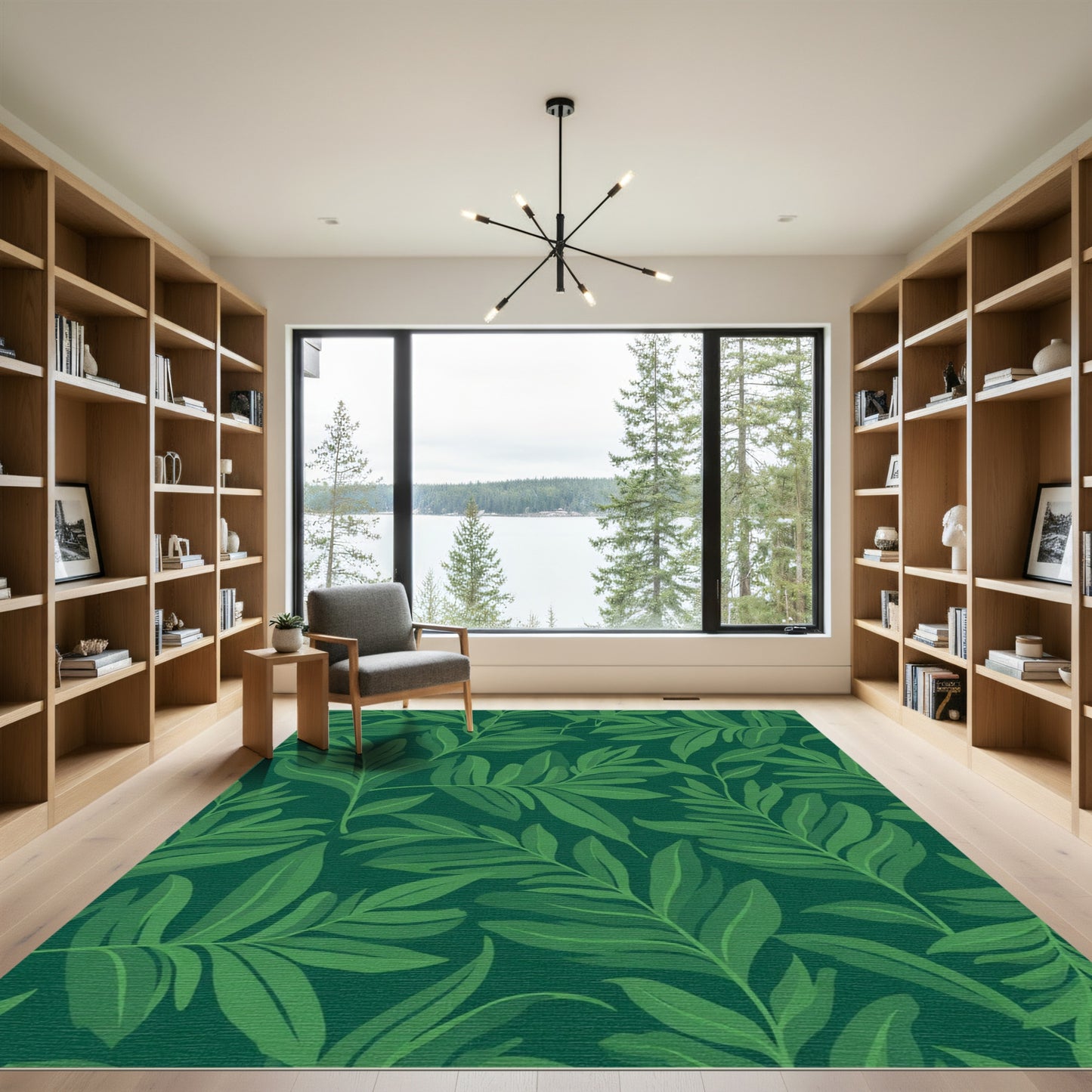 Deep Green Tropical Foliage Rug