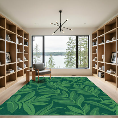 Deep Green Tropical Foliage Rug