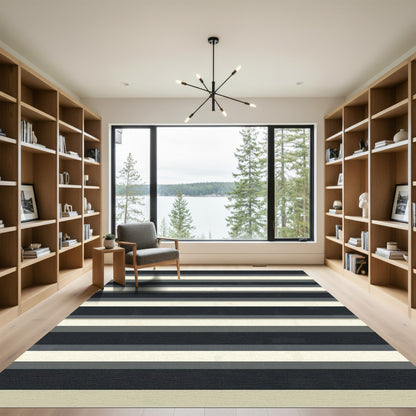 Chic Grey Cream Horizontal Stripe Rug