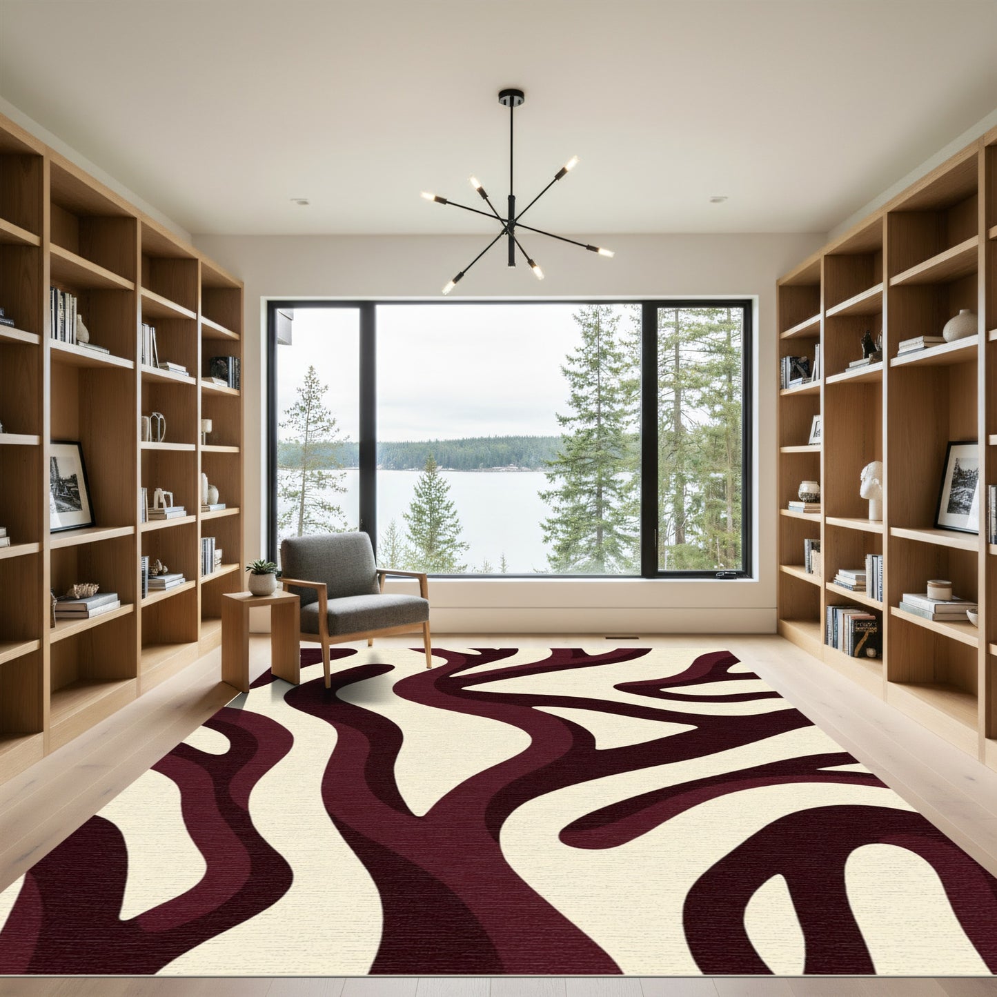 Crimson White Wavy Stripe Flow Rug