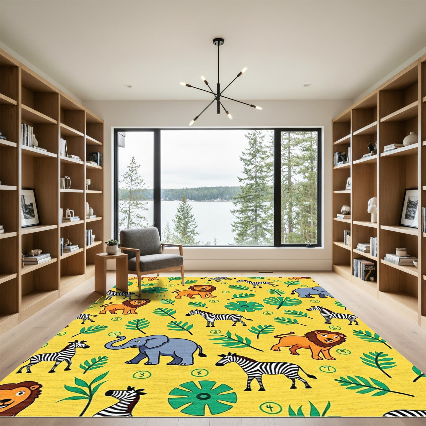 Bright Yellow Jungle Animals Safari Rug