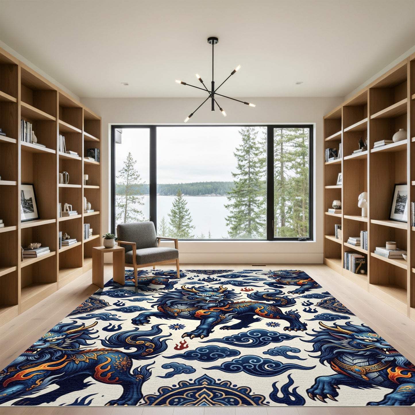 Celestial Blue Dragon Guardian Mythical Creature Rug