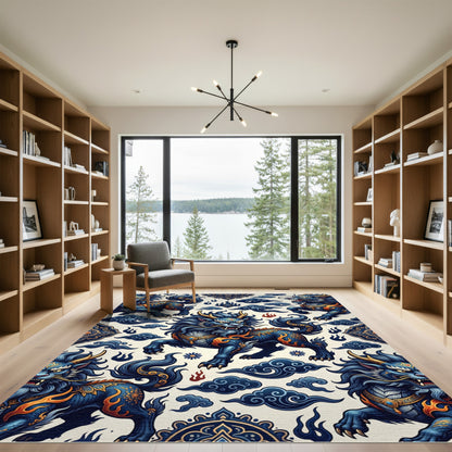Celestial Blue Dragon Guardian Mythical Creature Rug