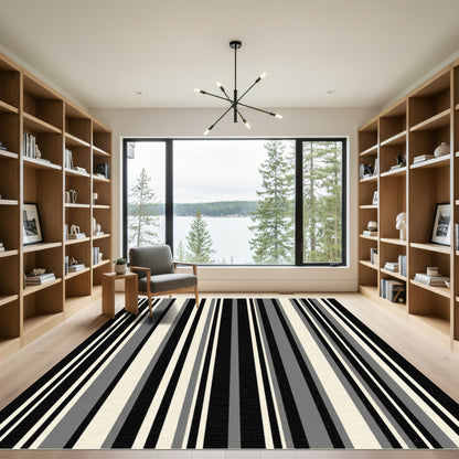 Black White Gray Vertical Stripes Rug