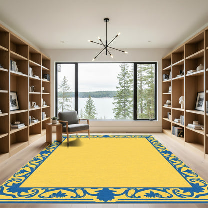 Golden Yellow Blue Floral Border Rug