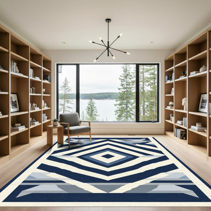 Geometric Diamond Stripe Blue Rag Rug