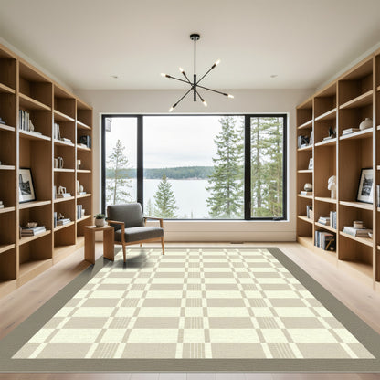 Soft Beige Grid Contemporary Rug