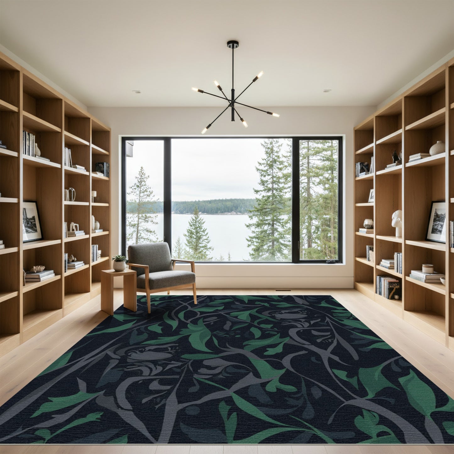 Dark Green Foliage Swirl Rug