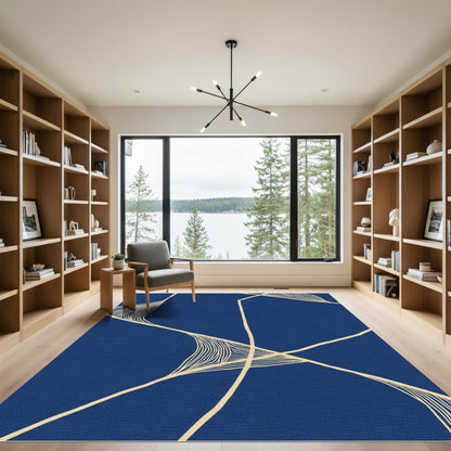 Deep Blue Abstract Woven Lines Rug