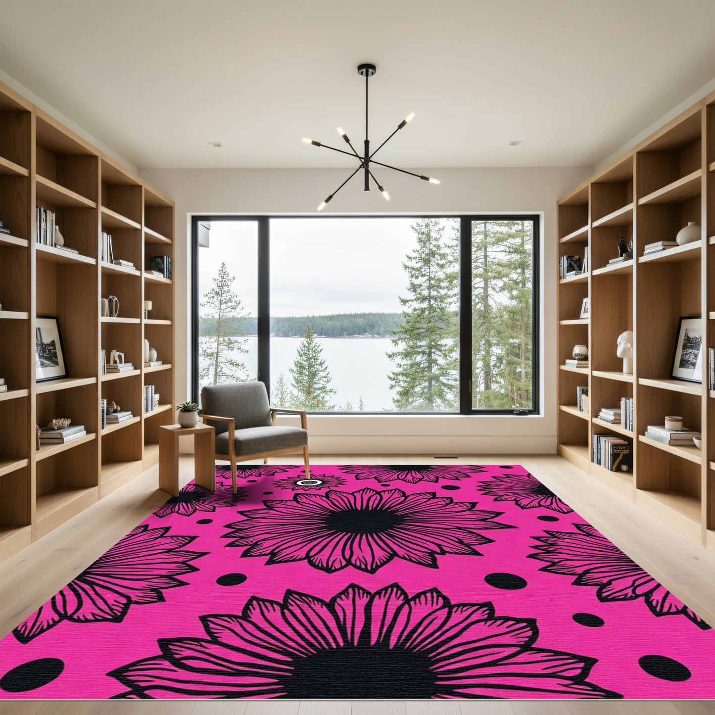 Hot Pink Flower Petal Scatter Rug