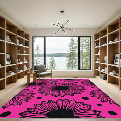 Hot Pink Flower Petal Scatter Rug