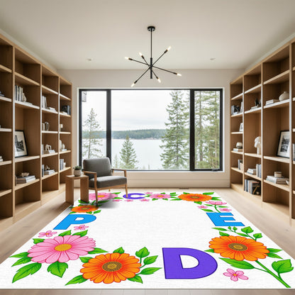 Colorful Floral Alphabet Border Rug