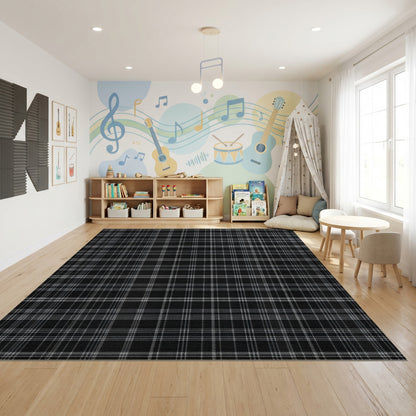 Black and White Checkered Grid Rug