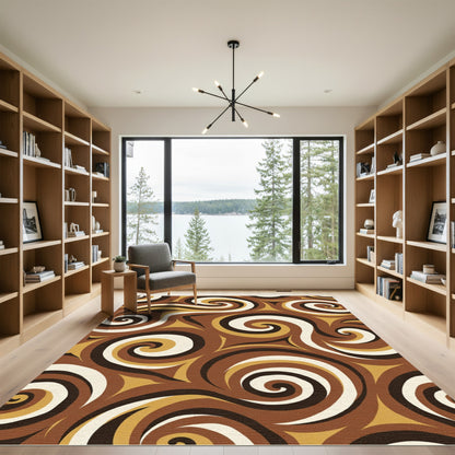 Retro Brown Cream Swirl Rug