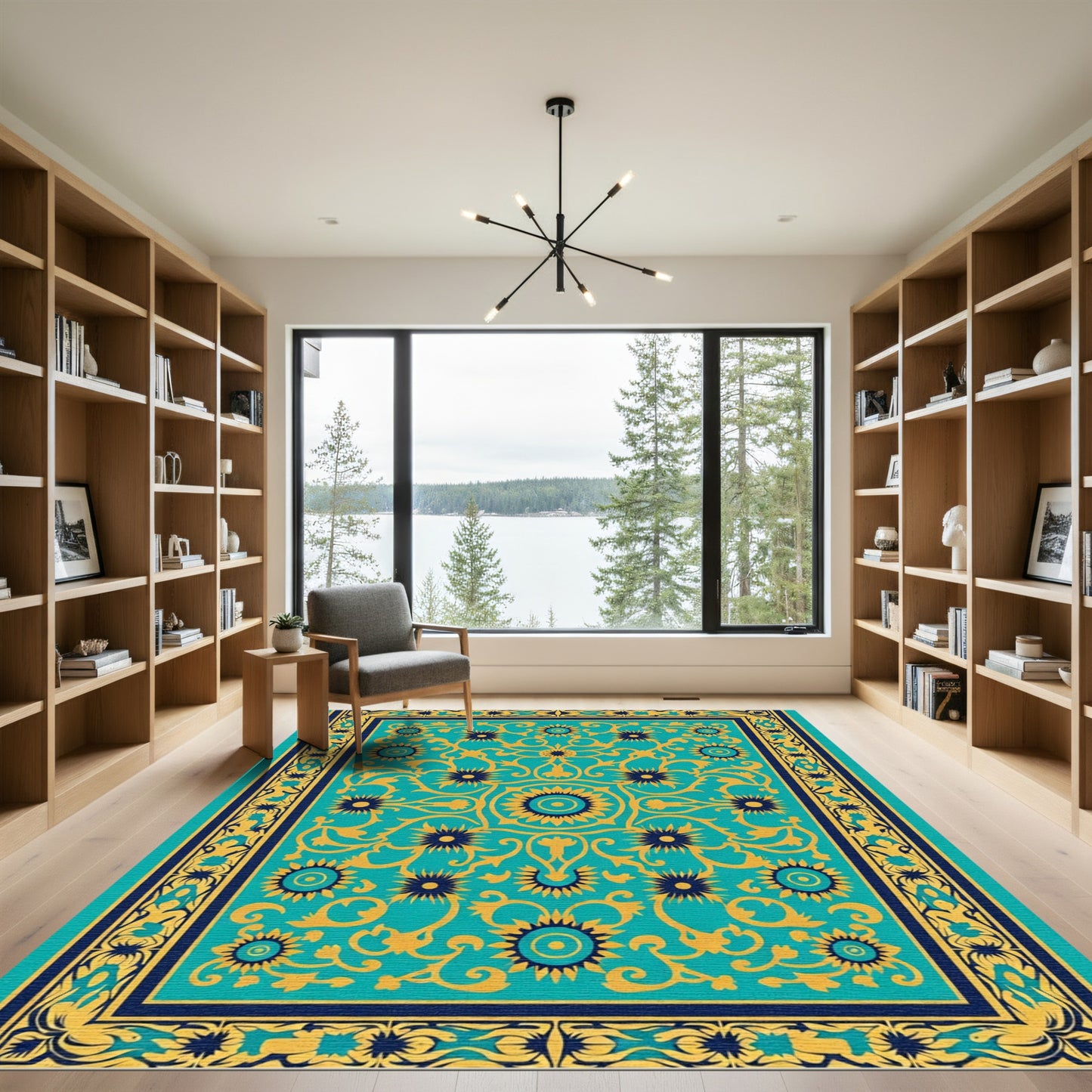 Turquoise Yellow Floral Medallion Rug