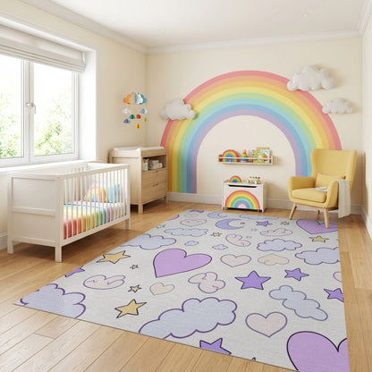 Whimsical Pastel Stars Moons Clouds Hearts Rug