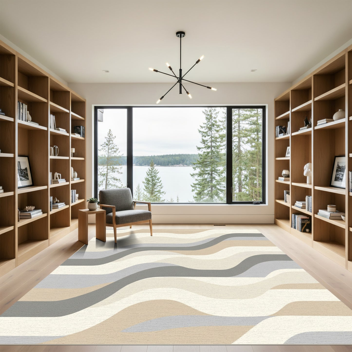Neutral Wavy Stripe Abstract Rug