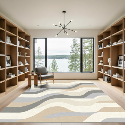 Neutral Wavy Stripe Abstract Rug