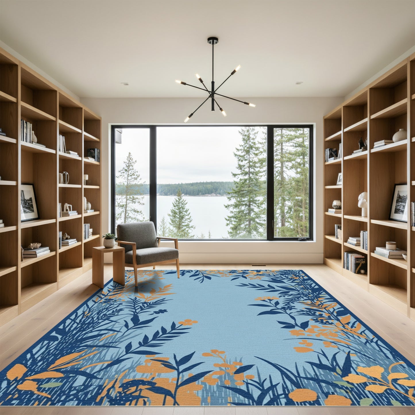 Blue Orange Botanical Garden Branches Rug