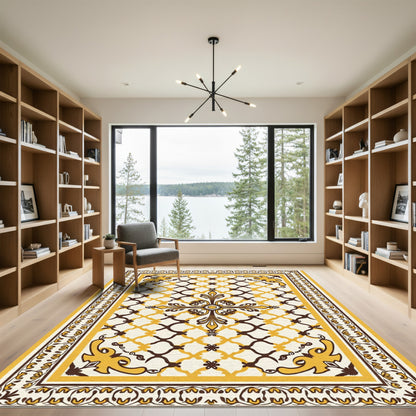 Ornate Golden Lattice Medallion Rug