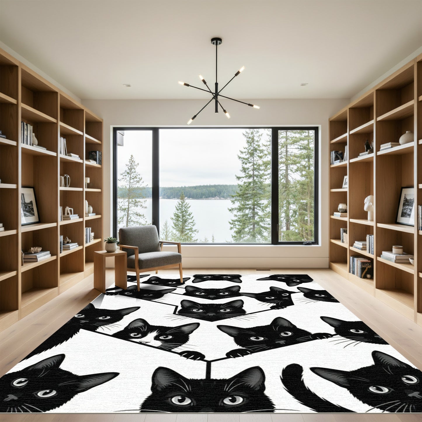 All Over Black Cat Faces Rug