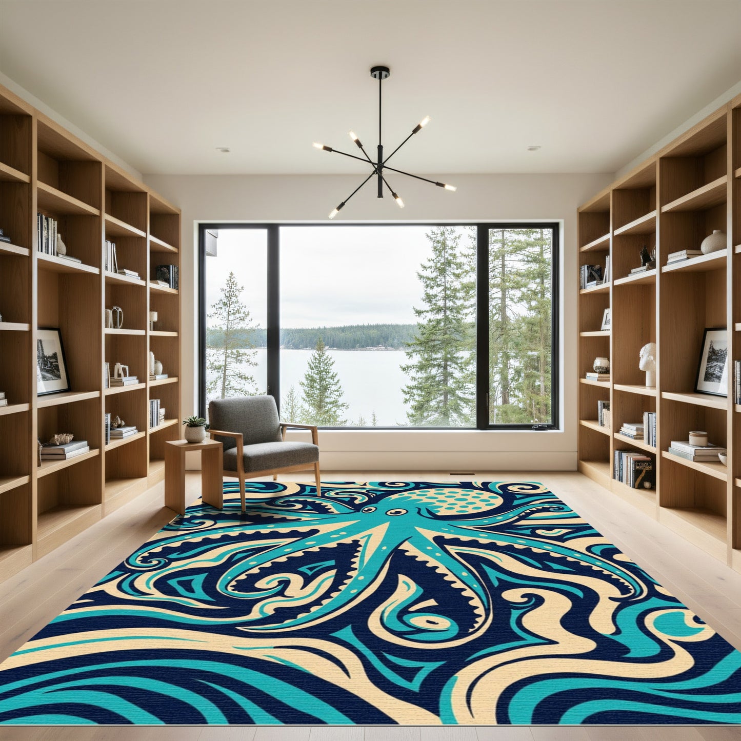 Teal Octopus Swirl Abstract Rug