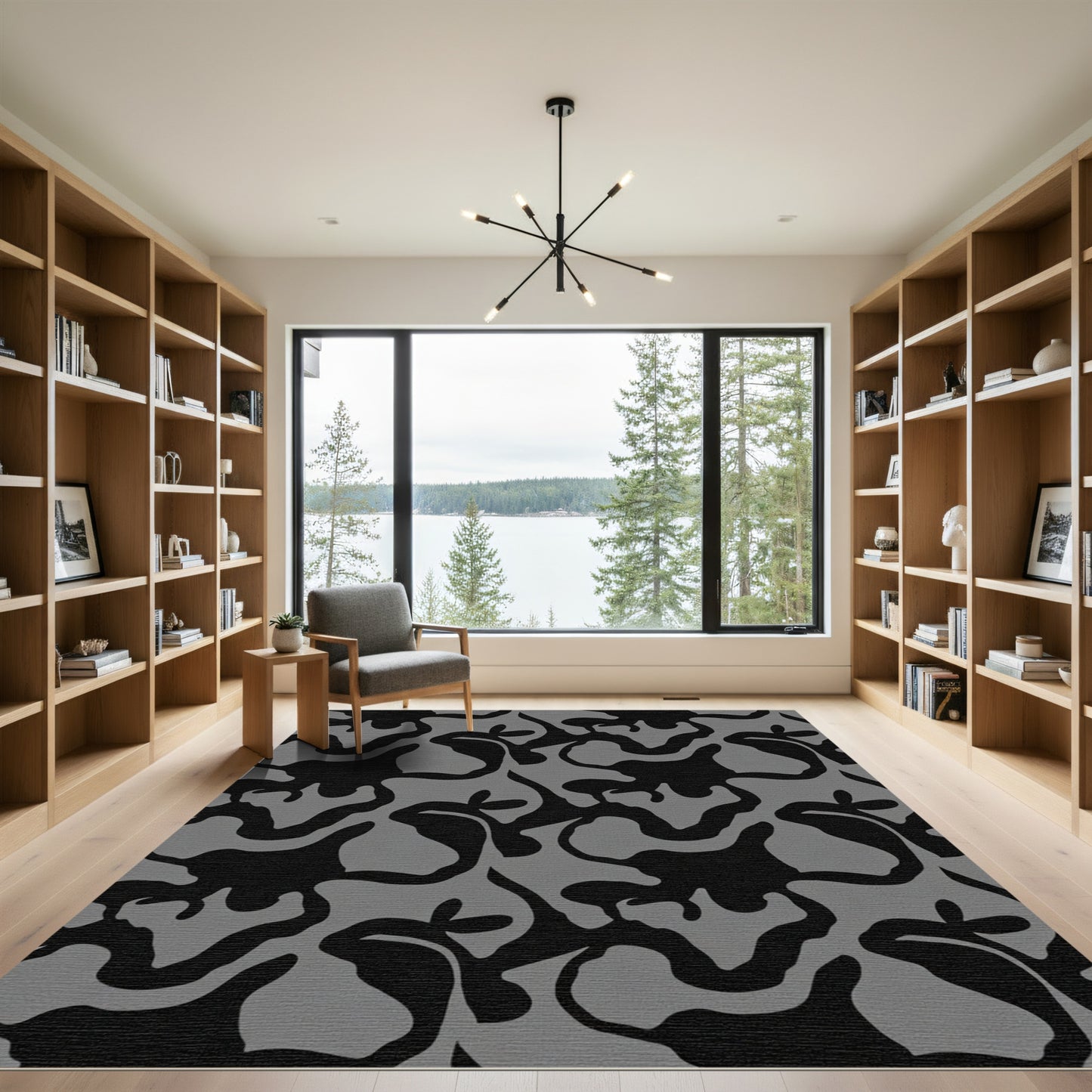 Abstract Black Gray Amoeba Rug