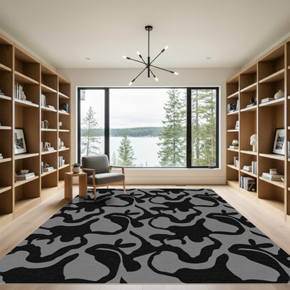 Abstract Black Gray Amoeba Rug