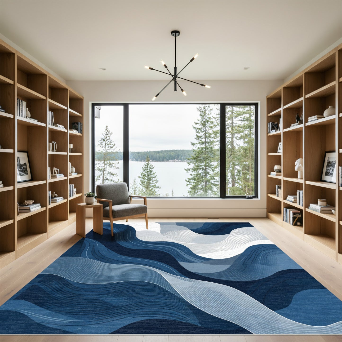 Fluid Waves Abstract Blue Rug