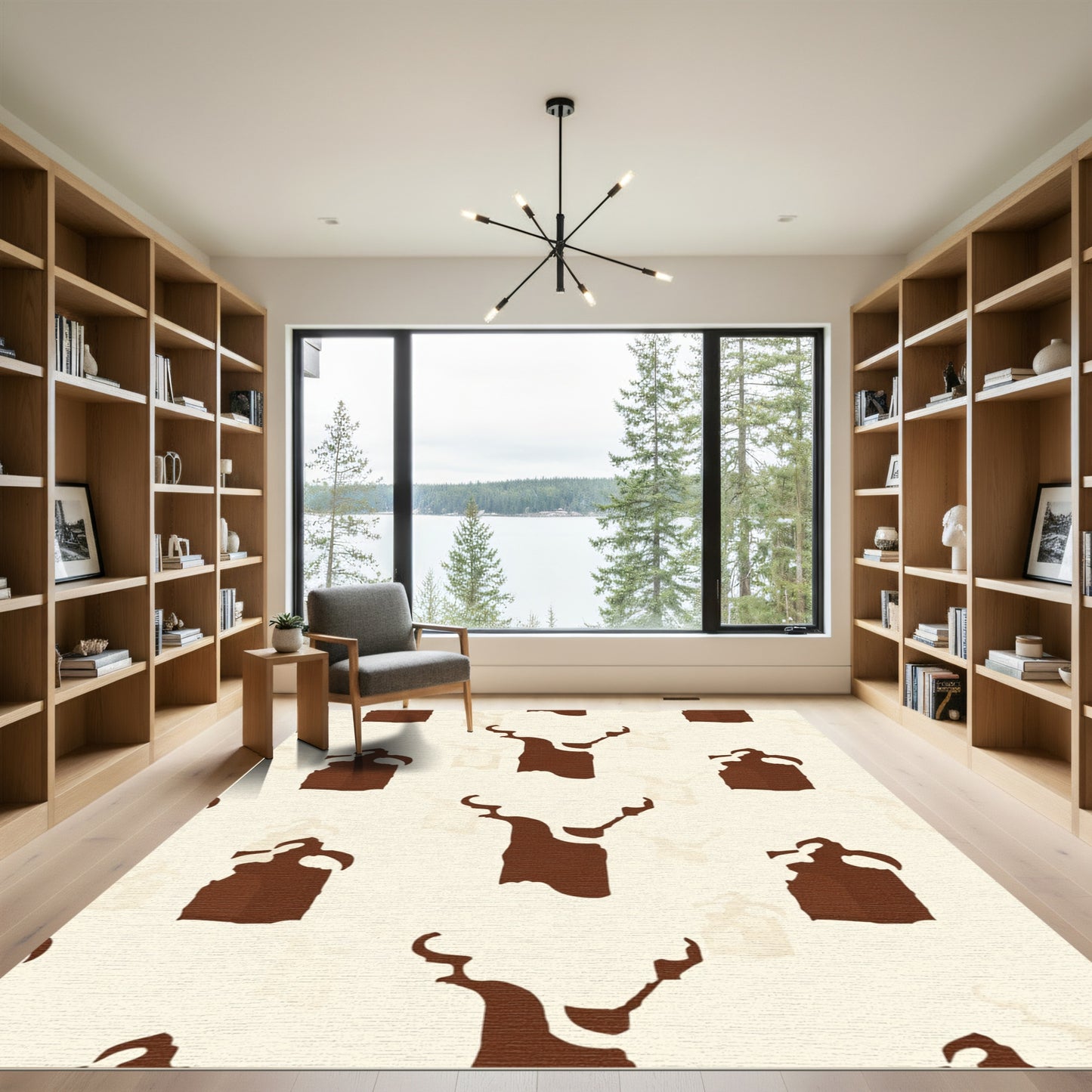 Brown Cream Abstract Deer Head Rug