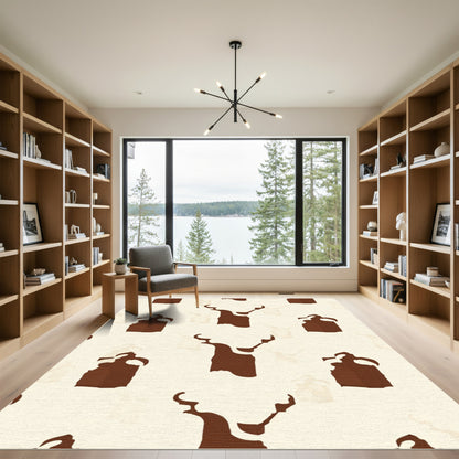 Brown Cream Abstract Deer Head Rug