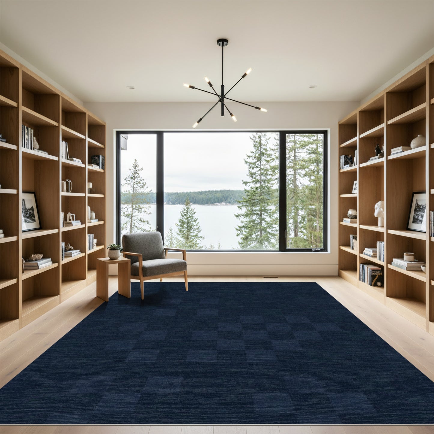 Dark Blue Scattered Checkered Rug