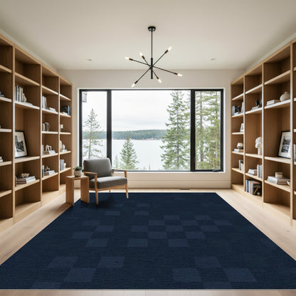 Dark Blue Scattered Checkered Rug