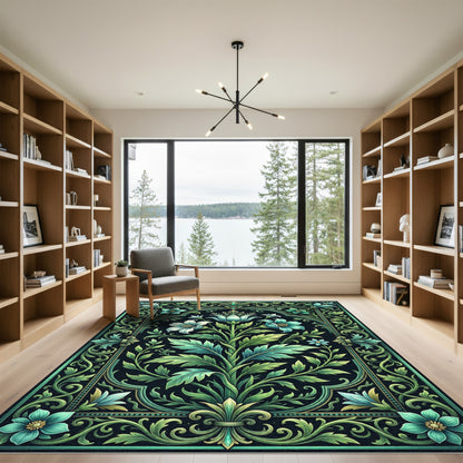 Emerald Green Floral Scrollwork Rug