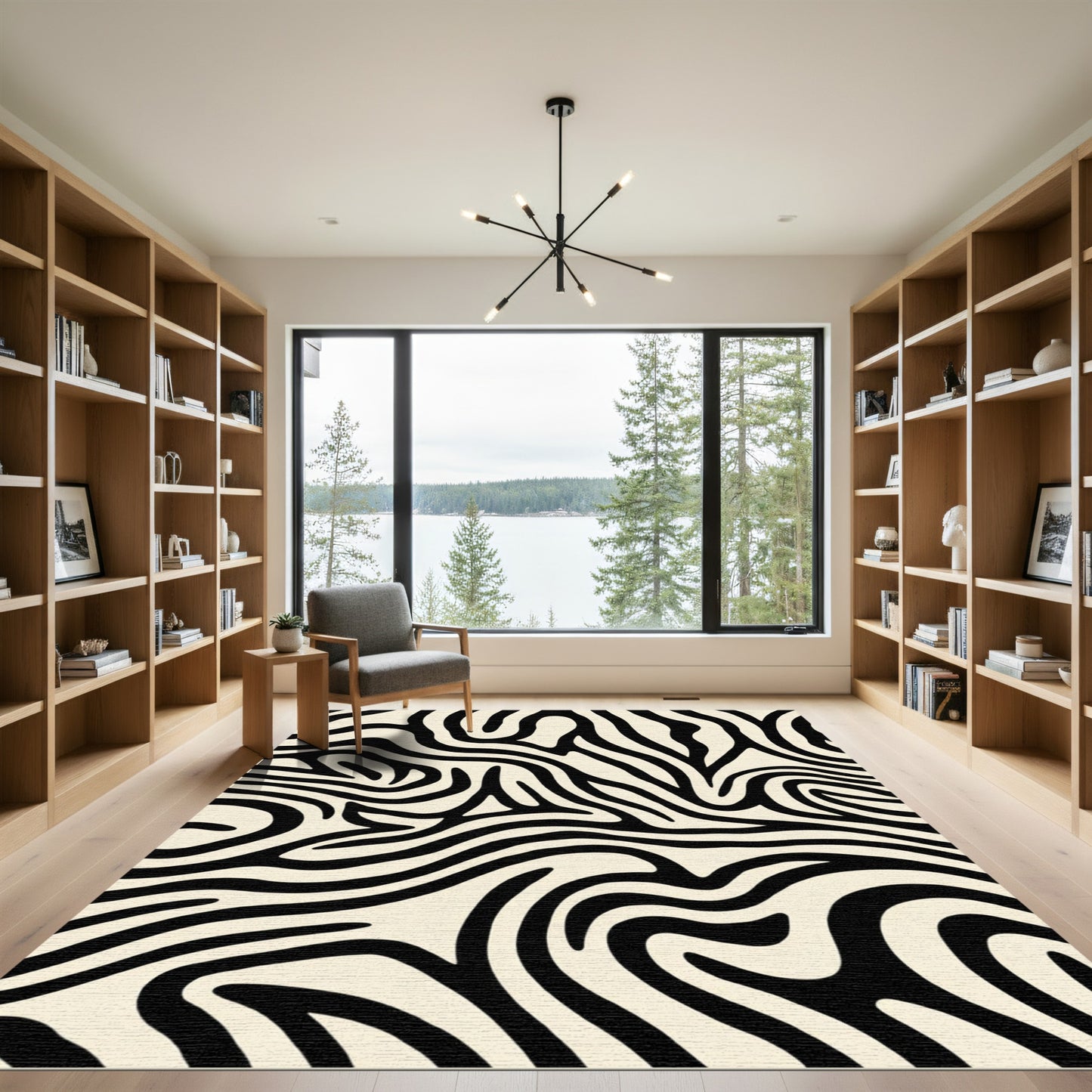 Bold Black Cream Swirl Stripe Rug