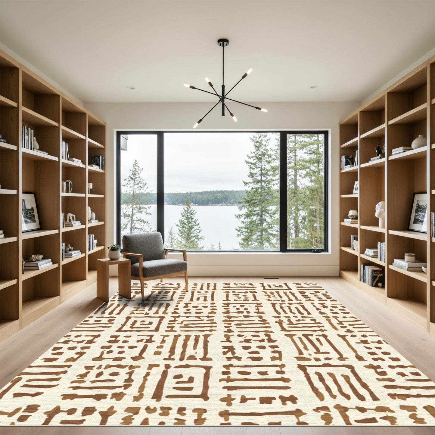 Brown Abstract Square Grid Pattern Rug