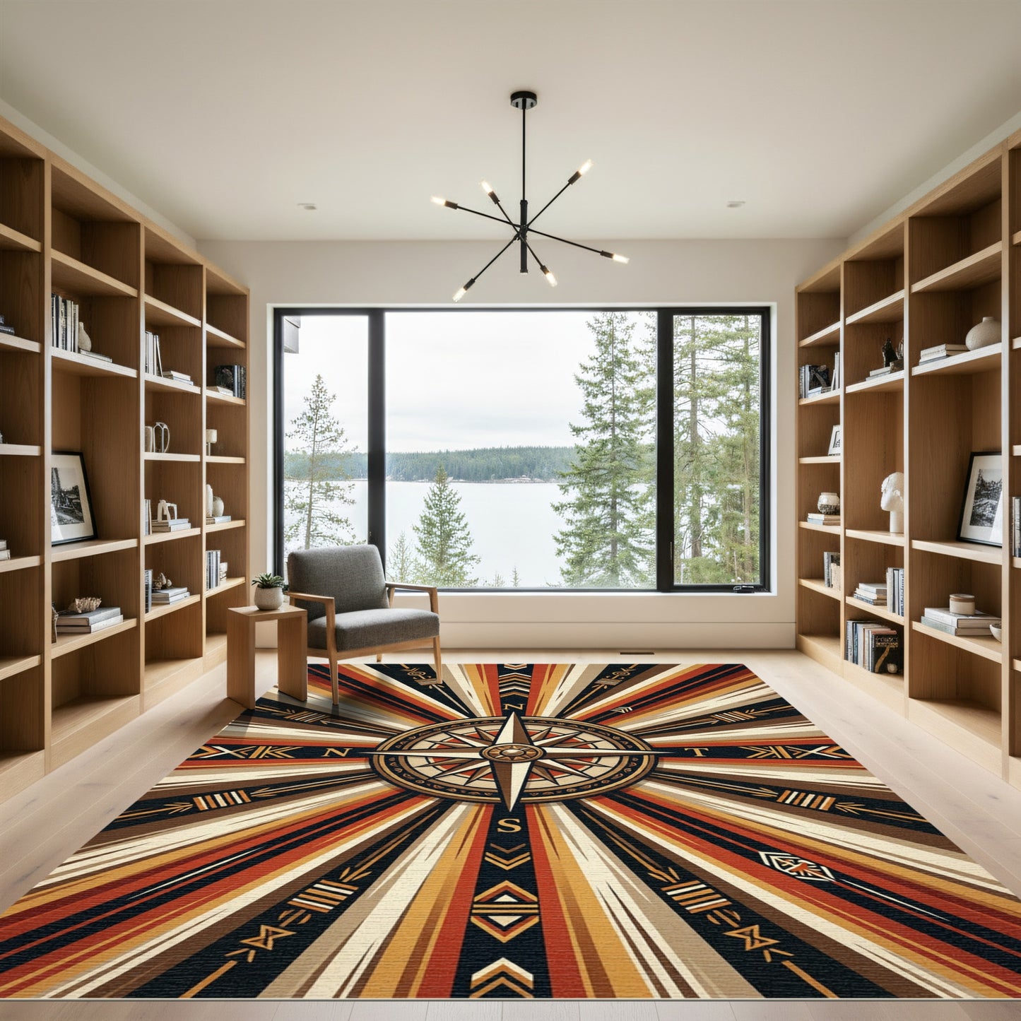 Earthy Radiant Sunburst Compass Star Rug