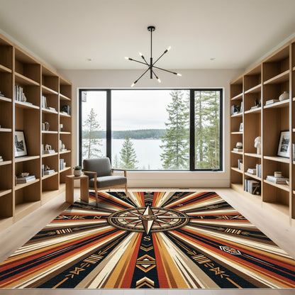 Earthy Radiant Sunburst Compass Star Rug