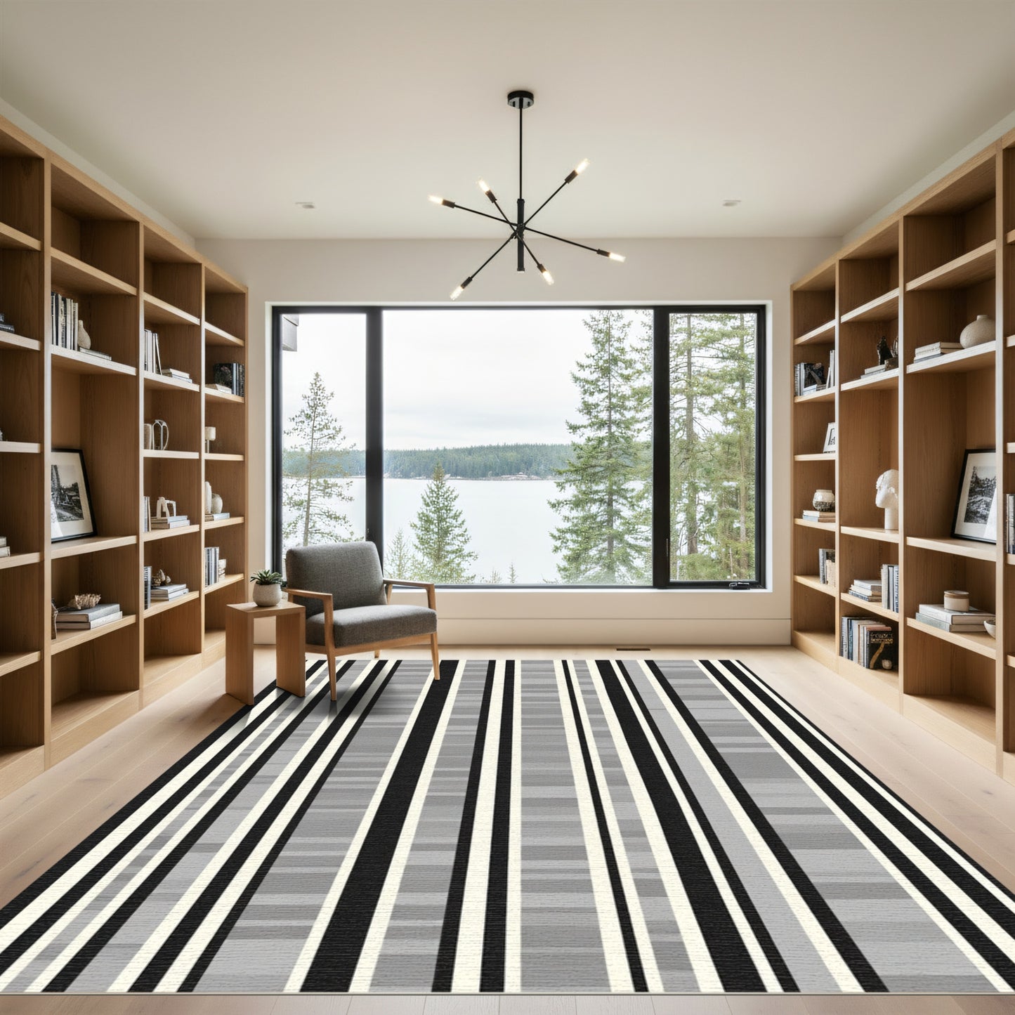 Monochrome Abstract Vertical Stripes Rug