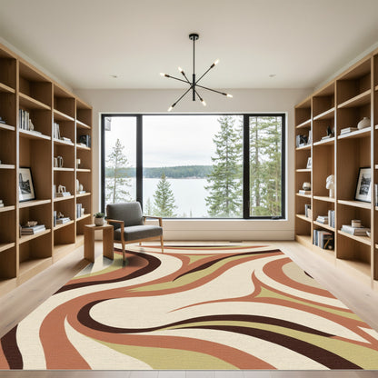 Earthy Swirl Abstract Wave Rug