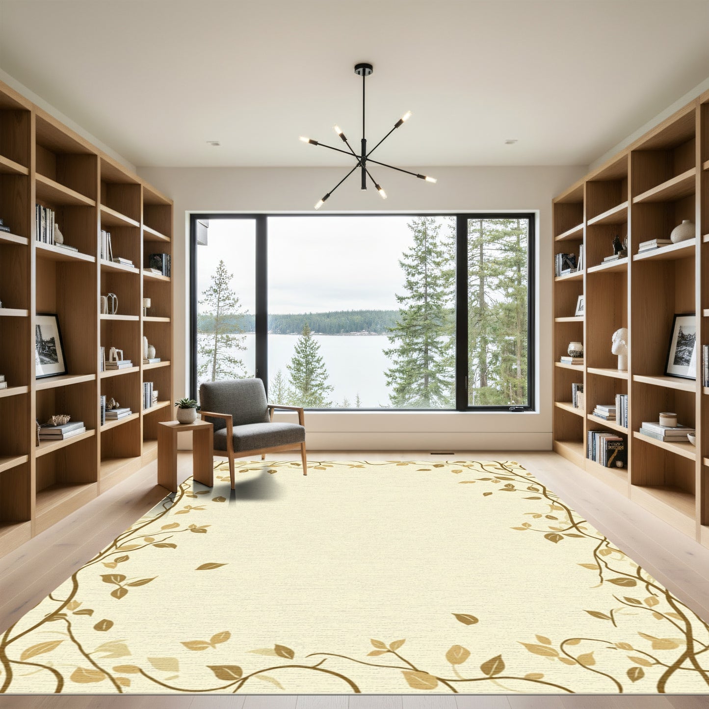 Golden Brown Twig Leaf Border Rug