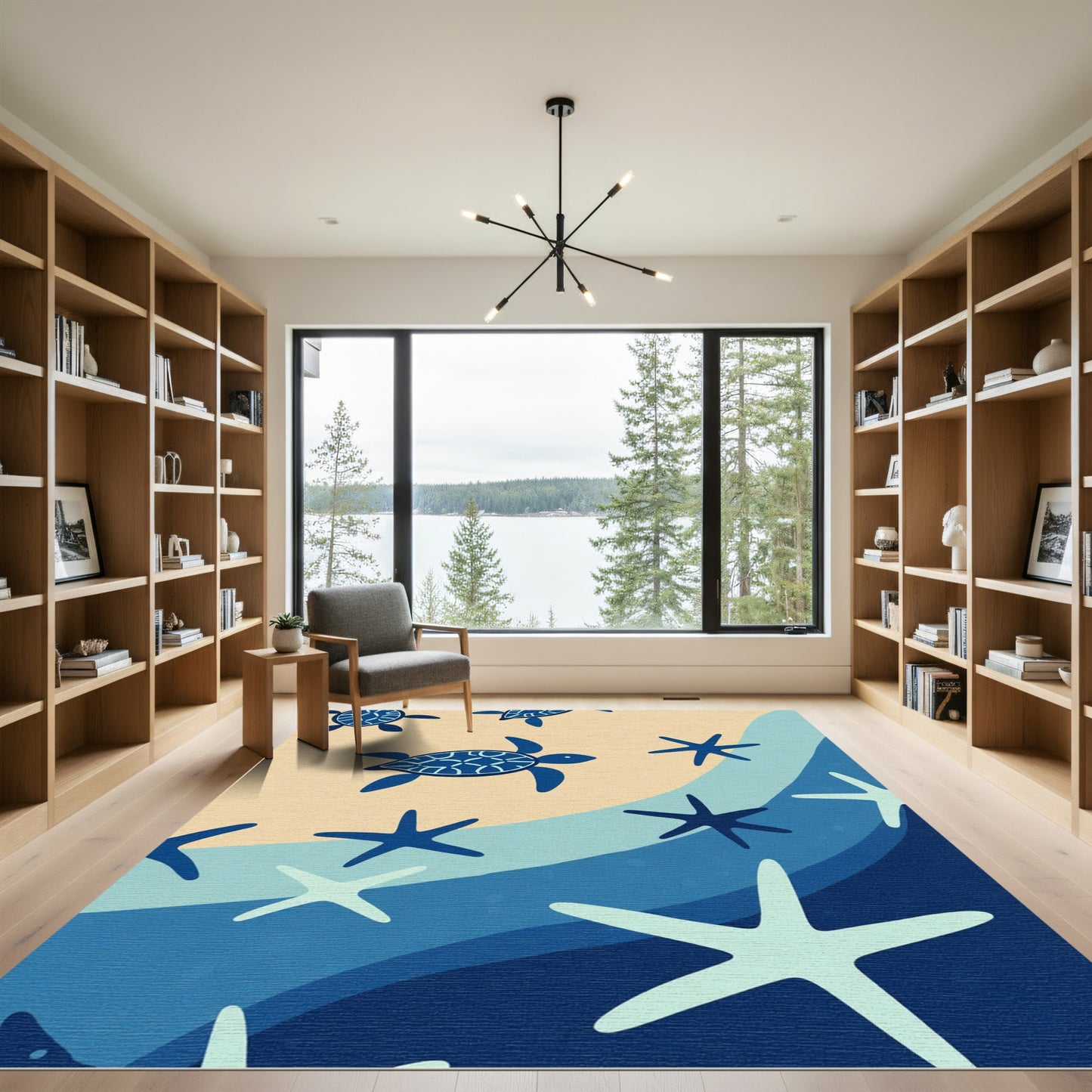 Navy Blue Turtle Beach Starfish Waves Rug